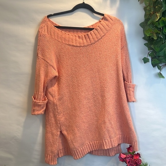 Free People Oversized off the shoulder peach sweater cotton - Picture 1 of 8